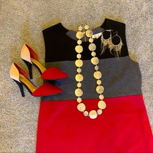 Sheath Dress Color Block Red Black Gray